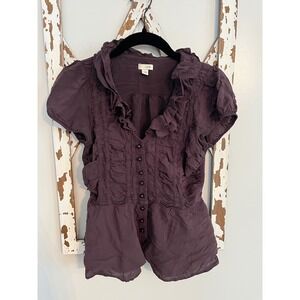 Anthropologie Odille Y2K Babydoll Top Size 2 Black Gray Color